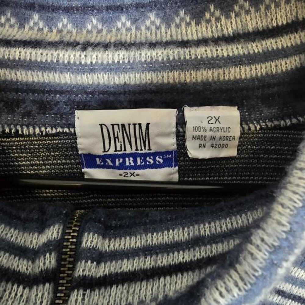 Vintage Denim Express Pullover-Blue/White-Men's 2X - Picture 2 of 6